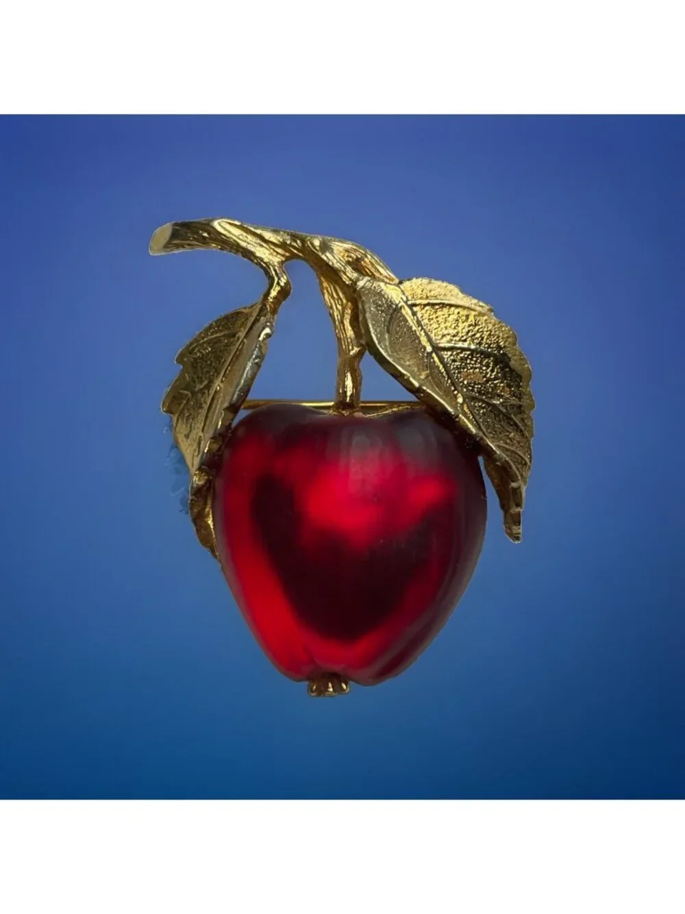 Vintage Signed Napier Gold-tone Red Glass Apple Brooch READ